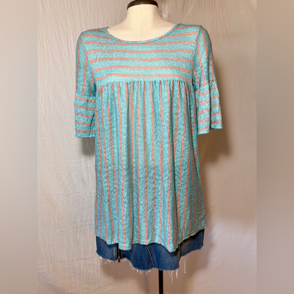 Striped Aqua and Coral Women's Top